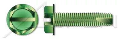 #10-24 X 3/8″ Grounding Screws, Thread-Cutting Screws, Type “23”, Hex Slotted Indented Washer Head, Steel, Green Zinc