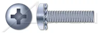 #10-32 X 1″ SEMS External Tooth Washer Machine Screws, Pan Phillips Drive, Steel, Zinc Plated