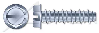 #10 X 1/2″ Hi-Lo Self-Tapping Sheet Metal Screws, Hex Indented Washer, Slotted, Full Thread, Steel, Zinc Plated