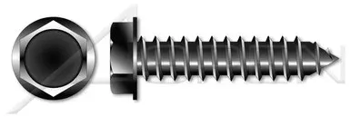 #10 X 1″ Self-Tapping Sheet Metal Screws, Type “AB”, Hex Indented Washer Head, Steel, Black Oxide