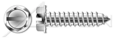 #10 X 1″ Self-Tapping Sheet Metal Screws, Type “AB”, Hex Slotted Indented Washer Head, Locking Serrations, Stainless Steel