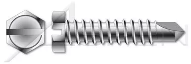 #10 X 5/8″ Self-Drilling Screws, Hex Slotted Indented Washer Head, 410 Stainless Steel