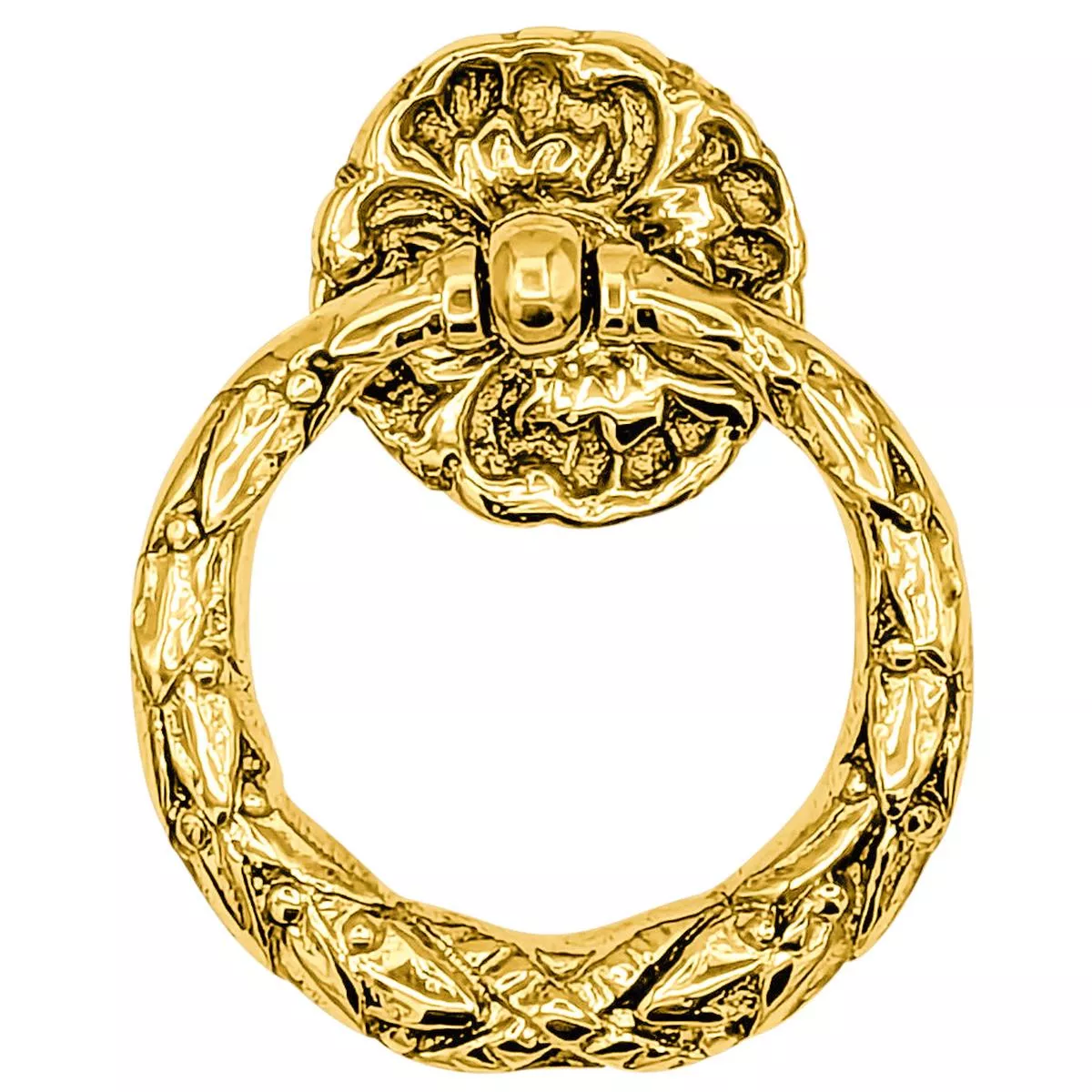 2 1/4 Inch Solid Brass French Floral Drawer Ring Pull – Lacquered Brass (Custom)