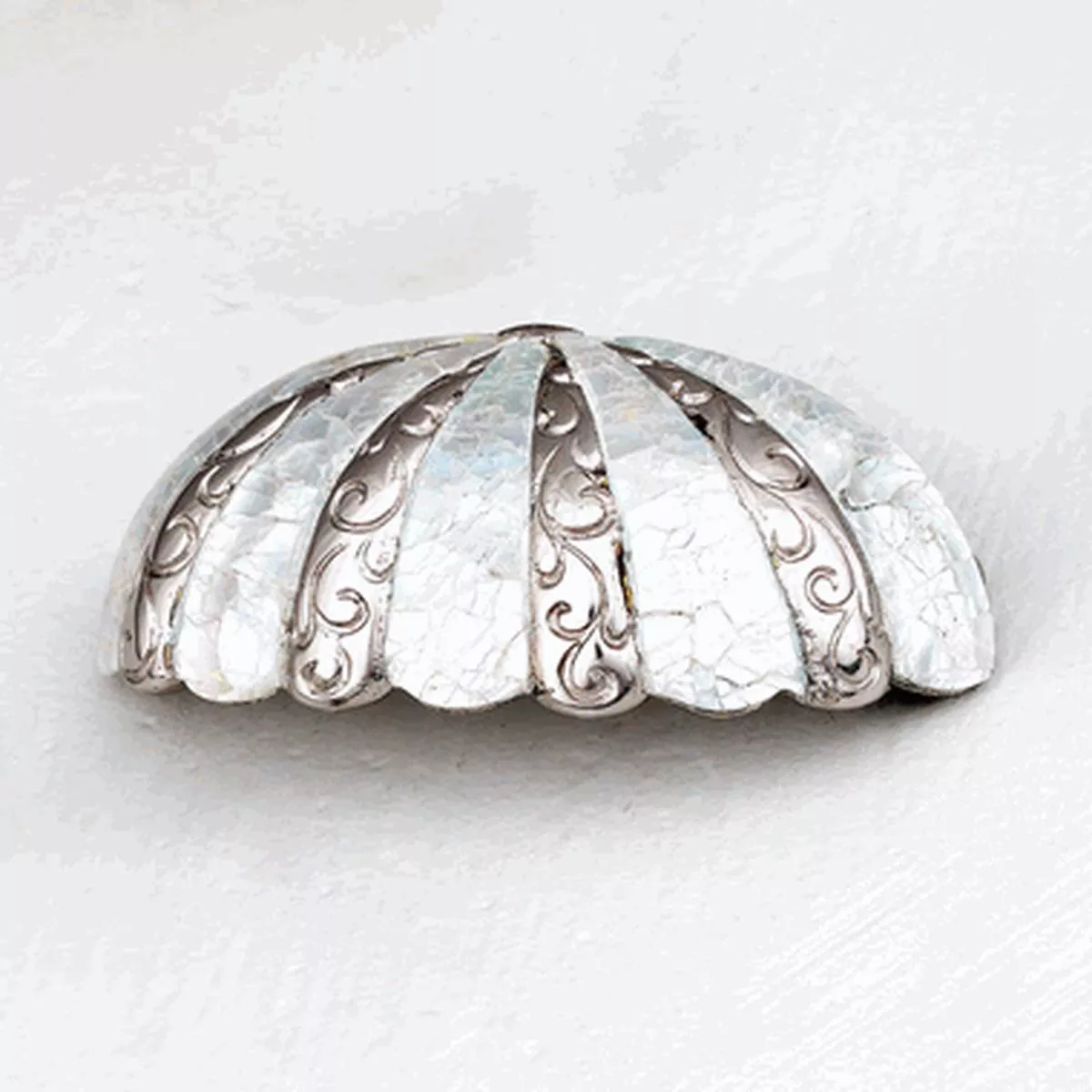 3 1/2 Inch (3 Inch c-c) Symphony Inlays Mother of Pearl Cup Pull (Polished Nickel Finish)