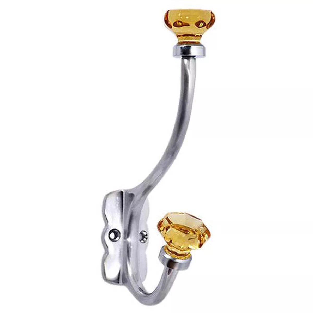 7 Inch Solid Brass Coat Hook & Old Town Amber Glass Knobs (Satin Nickel Finish)