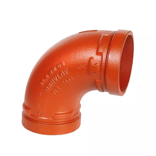 Anvil Gruvlok Ductile Iron 3 in. Nominal Size 90-Degree Elbow Grooved-End Fitting, Ptd. Orange – Fig. 7050