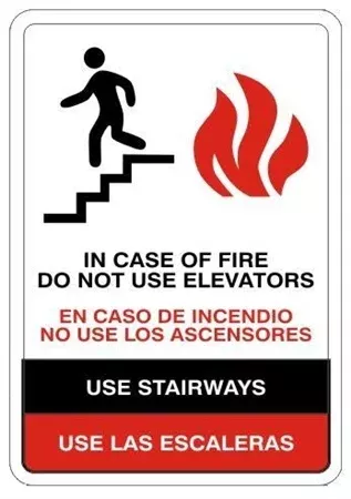 Bilingual, IN CASE OF FIRE, DO NOT USE ELEVATORS, USE STAIRWAY, Sign