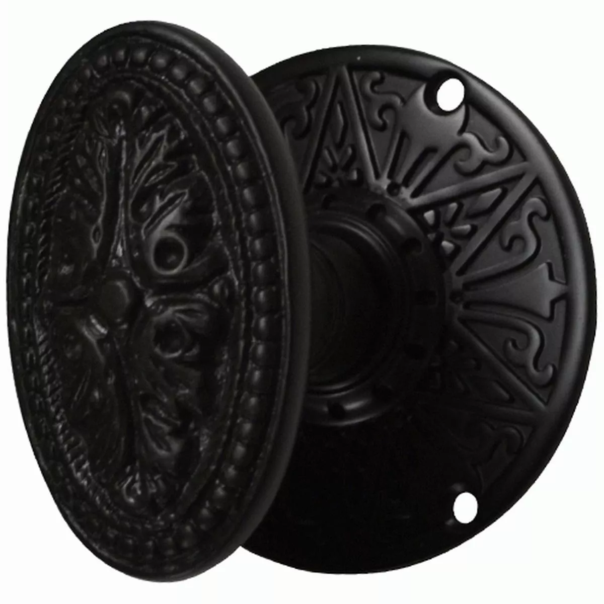 Eastlake Door Set With Avalon Oval Knob – Privacy (Bed/Bath) | Black Bronze