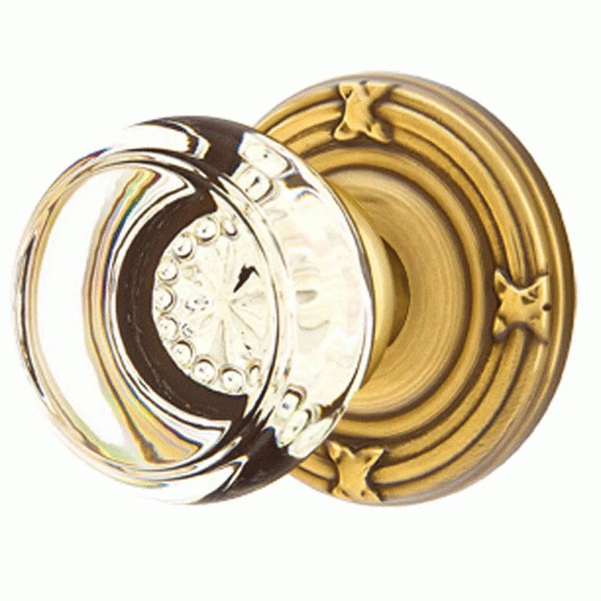 Emtek Crystal Georgetown Door Knob Set With Ribbon & Reed Rosette (Several Finish Options) – Privacy (Bed/Bath) | French Antique