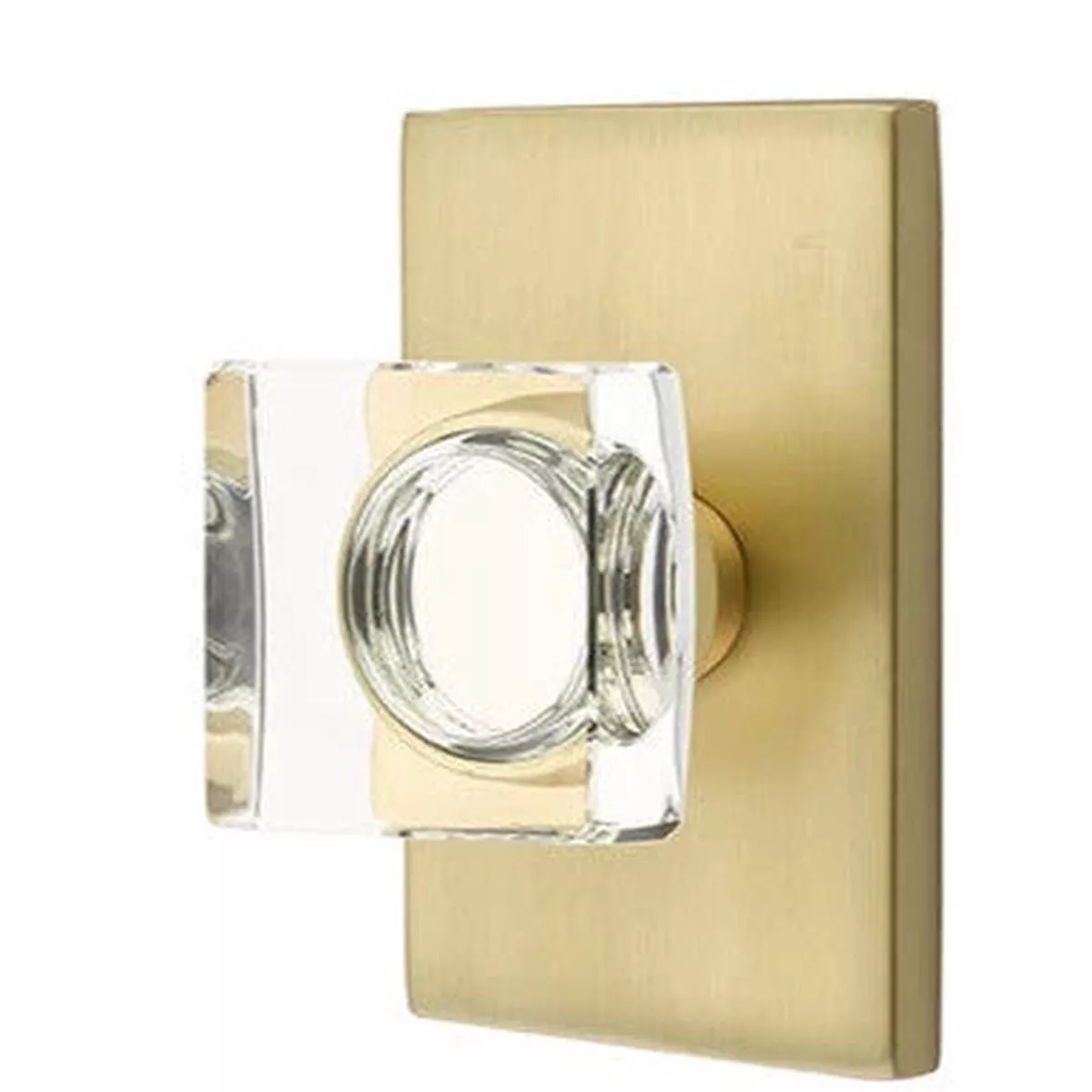 Emtek Modern Square Crystal Door Knob Set With Modern Rectangular Rosette (Several Finish Options) – Passage (Hall/Closet) | Satin Brass