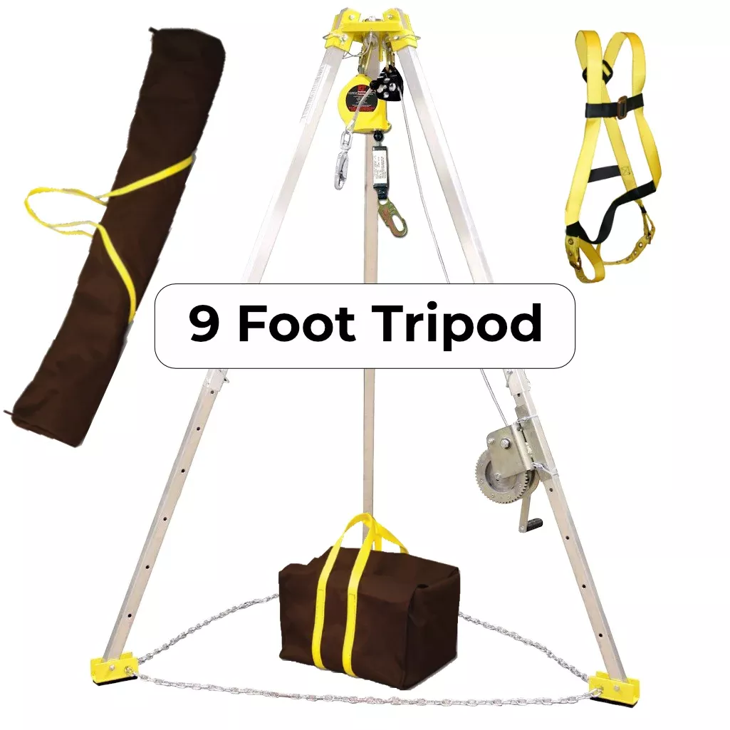 FrenchCreek 9 FOOT Confined Space Winch and Manhole Tripod Rescue System – w/SRL