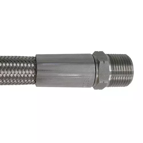 Kuriyama TR14C-R14 3/4 in. Convoluted PTFE Stainless Steel Braid High Temperature Hose Assemblies w/ Stainless Steel Male NPT Ends