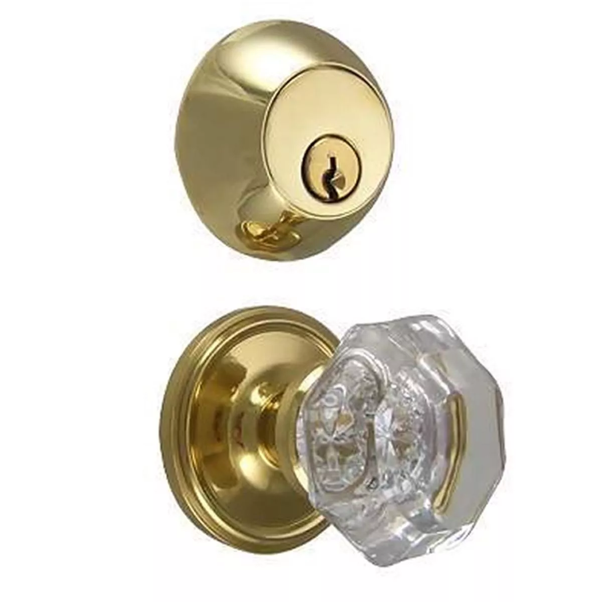 Octagon Crystal Entryway Set with Victorian Back Plate – Polished Brass | Crystal Octagon