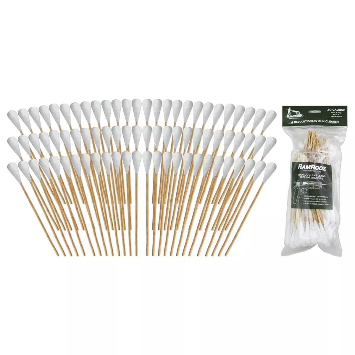 RamRodz 50075 .50 Caliber 8″ Bamboo Handle 75 Pcs Ramrodz