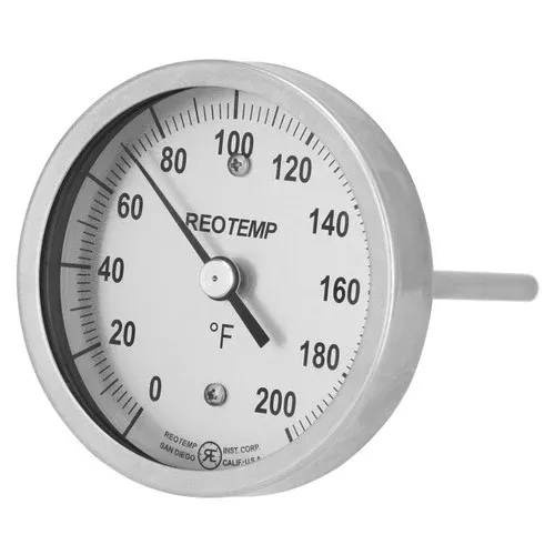 Reotemp BB Series Back Connect Bimetal Thermometer, 5 in. Dia. Dial, Temp Range 0° to 150°F