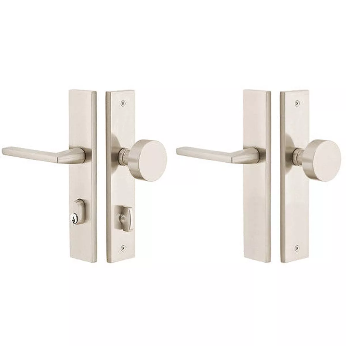 Solid Brass Modern Rectangular Style Stretto Passage Entryway Set (Brushed Nickel Finish) – Right Handed | Double Door (French Doors) | Brushed Nickel